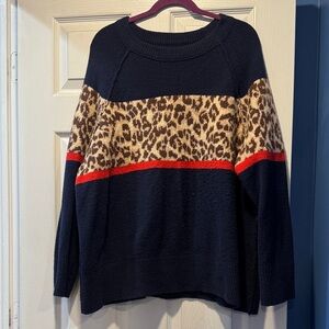 American Eagle Outfitters Navy Leopard Print Sweater